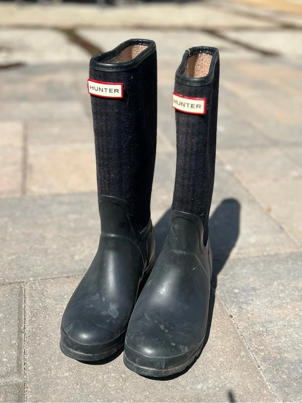 Hunter Arlen Black Plaid Waterproof Lined Pull On Boots Women's Size 7M